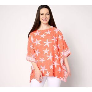 Quacker Factory Women's Top Sz XS Nautical Printed Butterfly Orange A645018
